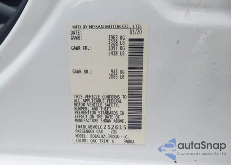 2020 Nissan Altima S Fwd из США, поврежденный, VIN 1N4BL4BV0LC252615